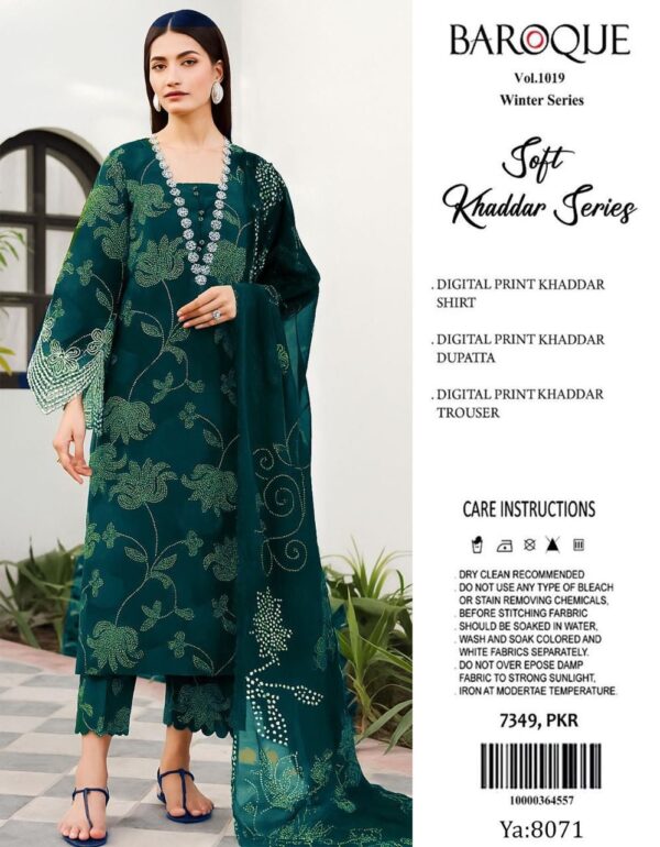 Khaddar 3pc,neck heavy embroided patch ,sleeves embroided patch, Allover printed
