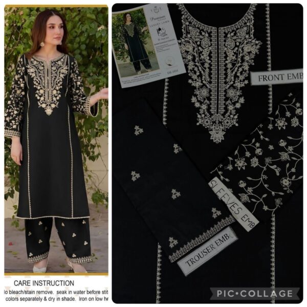 2pc Unstitched Embroidery Lawn Black Color
