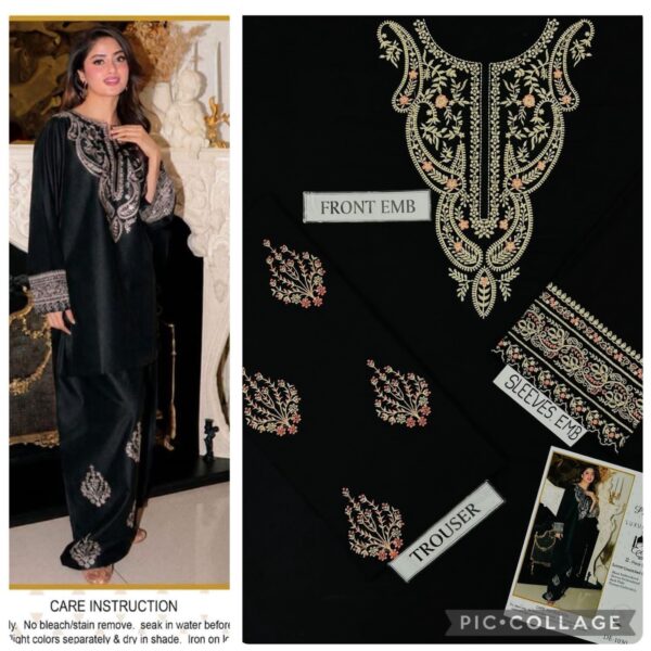 2PC Unstitched Embroidery Lawn Black Color